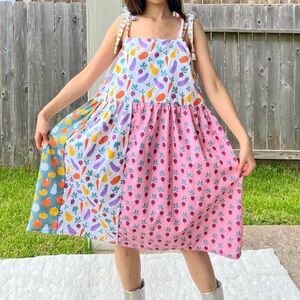 Whimsical Veggie Garden Dress Handmade with Shoulder Ties | SKU 06252